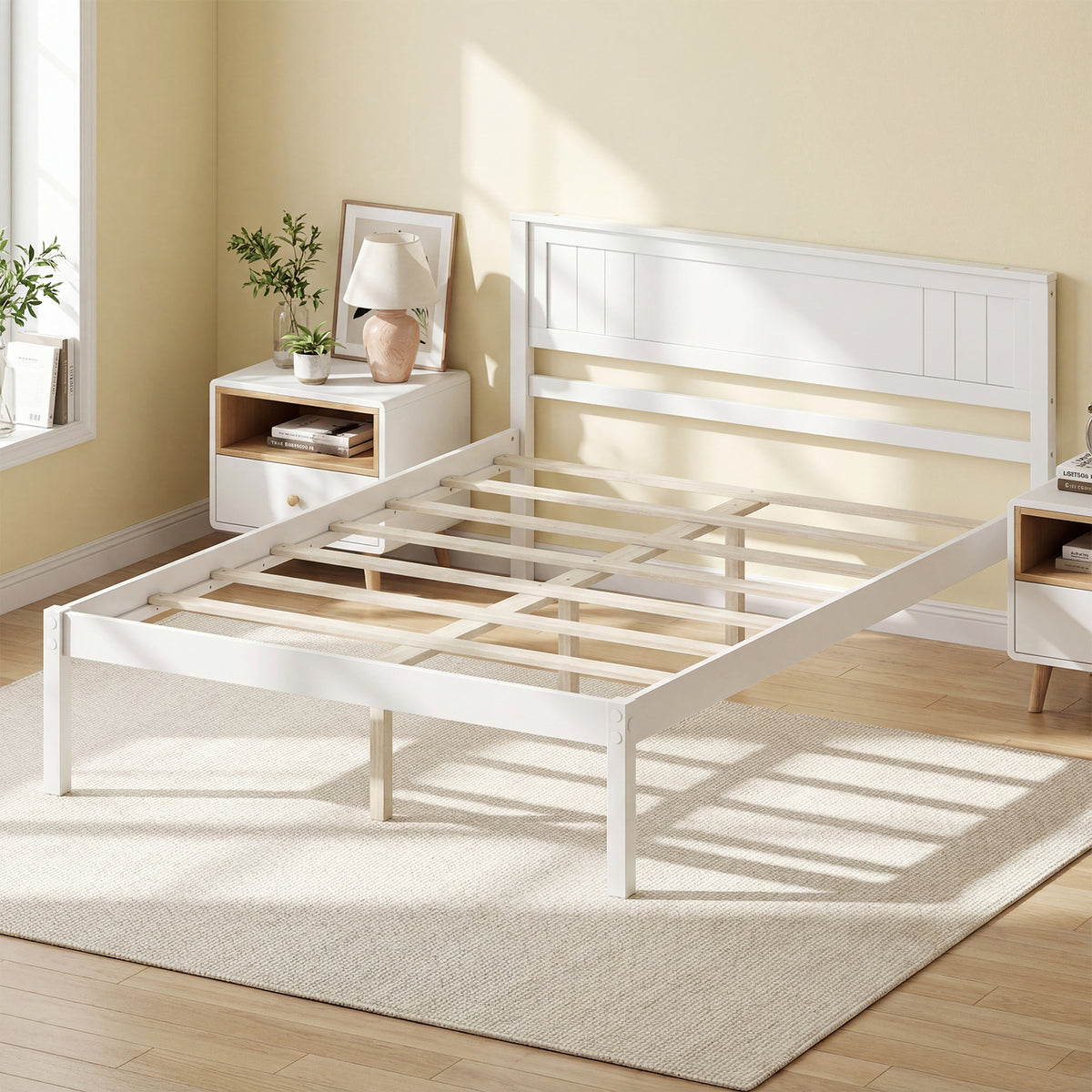 Sturdy Wooden Bed Frame with Headboard and Slat Support-Simple Bed Frame-DECOROLALA