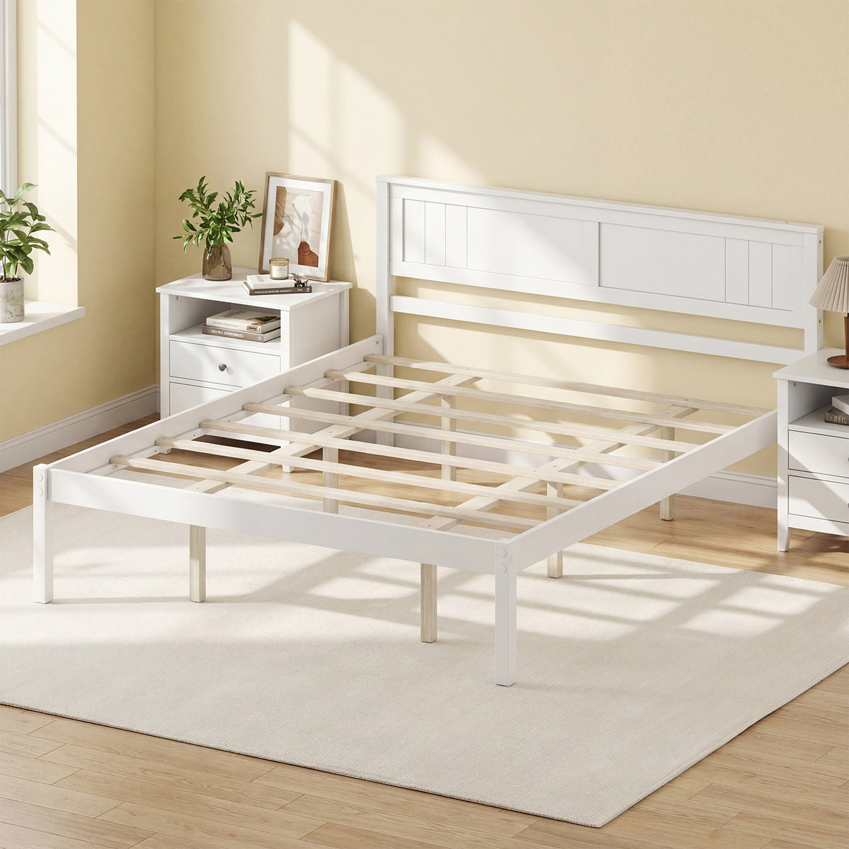 Sturdy Wooden Bed Frame with Headboard and Slat Support-Simple Bed Frame-DECOROLALA