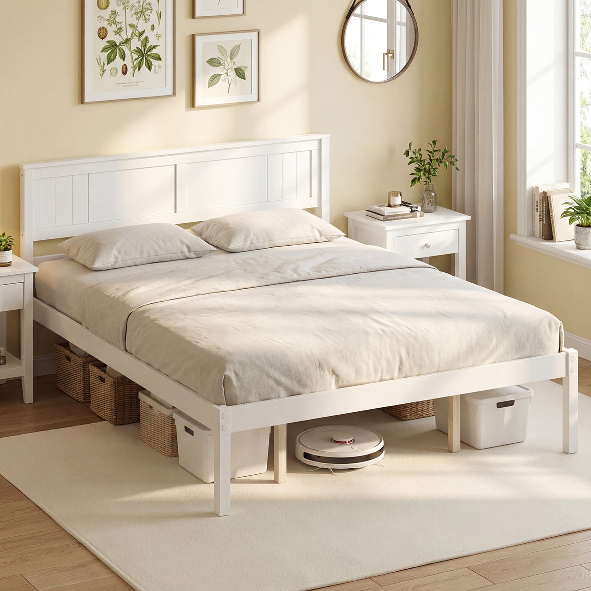 Sturdy Wooden Bed Frame with Headboard and Slat Support-Simple Bed Frame-DECOROLALA