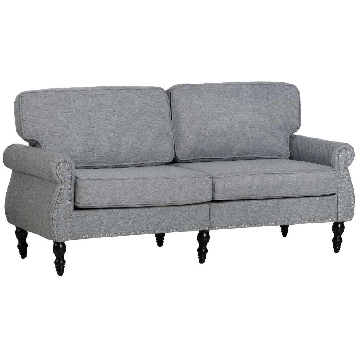 Stylish Grey Midback Double Sofa with Sponge Padding, 2 Seater Couch, Rubber Wood Legs-DECOROLALA