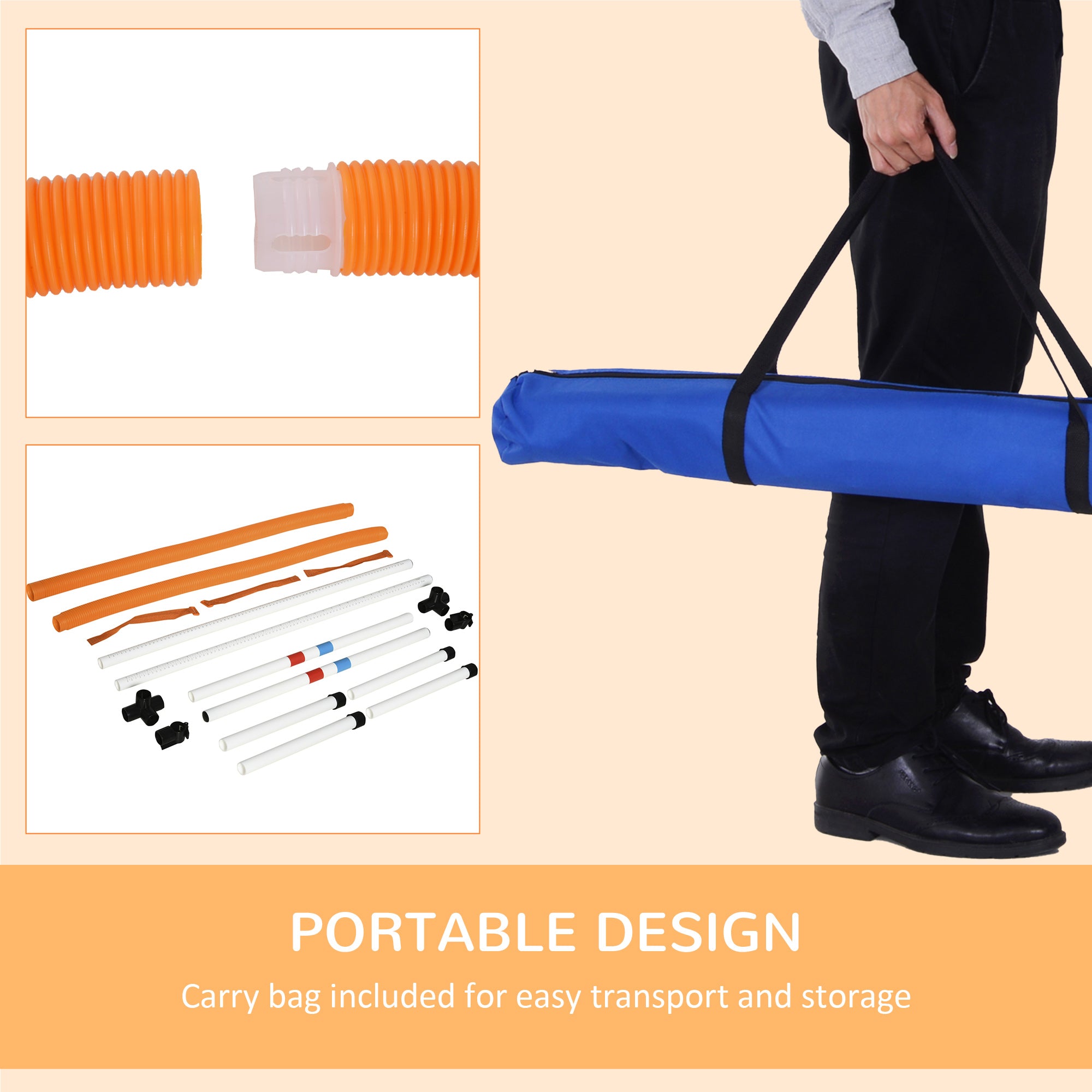 Équipement d’agilité 2-en-1 pour l’entraînement des chiens, avec anneau de saut et barre d’obstacle, installation simple et facile, sac de rangement