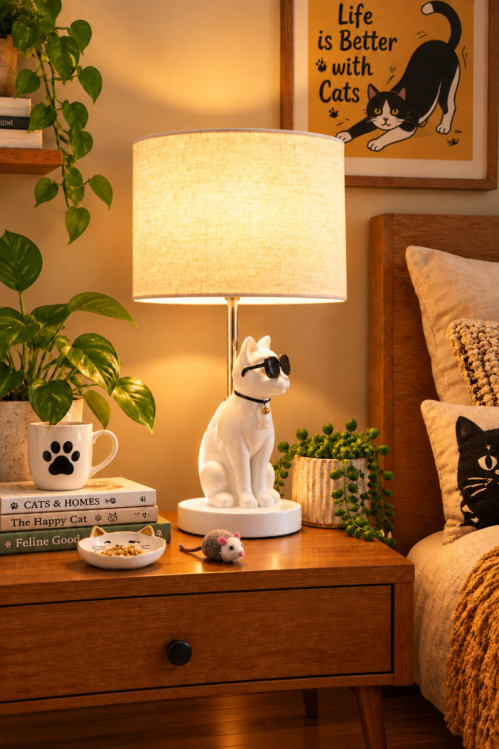 Sunny Cat Table Lamp - White Resin-Lighting-DECOROLALA