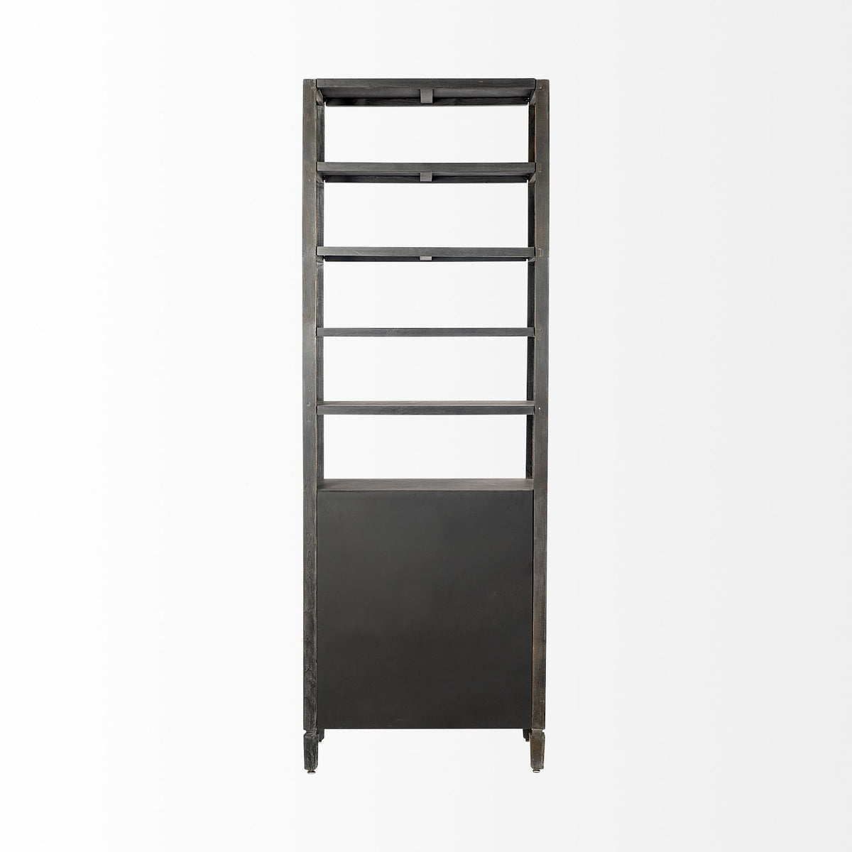 Sunnyvale 32L x 18W x 90H Dark Brown Solid Wood and Mirrored Glass Four Shelf Shelving Unit-Shelving-DECOROLALA