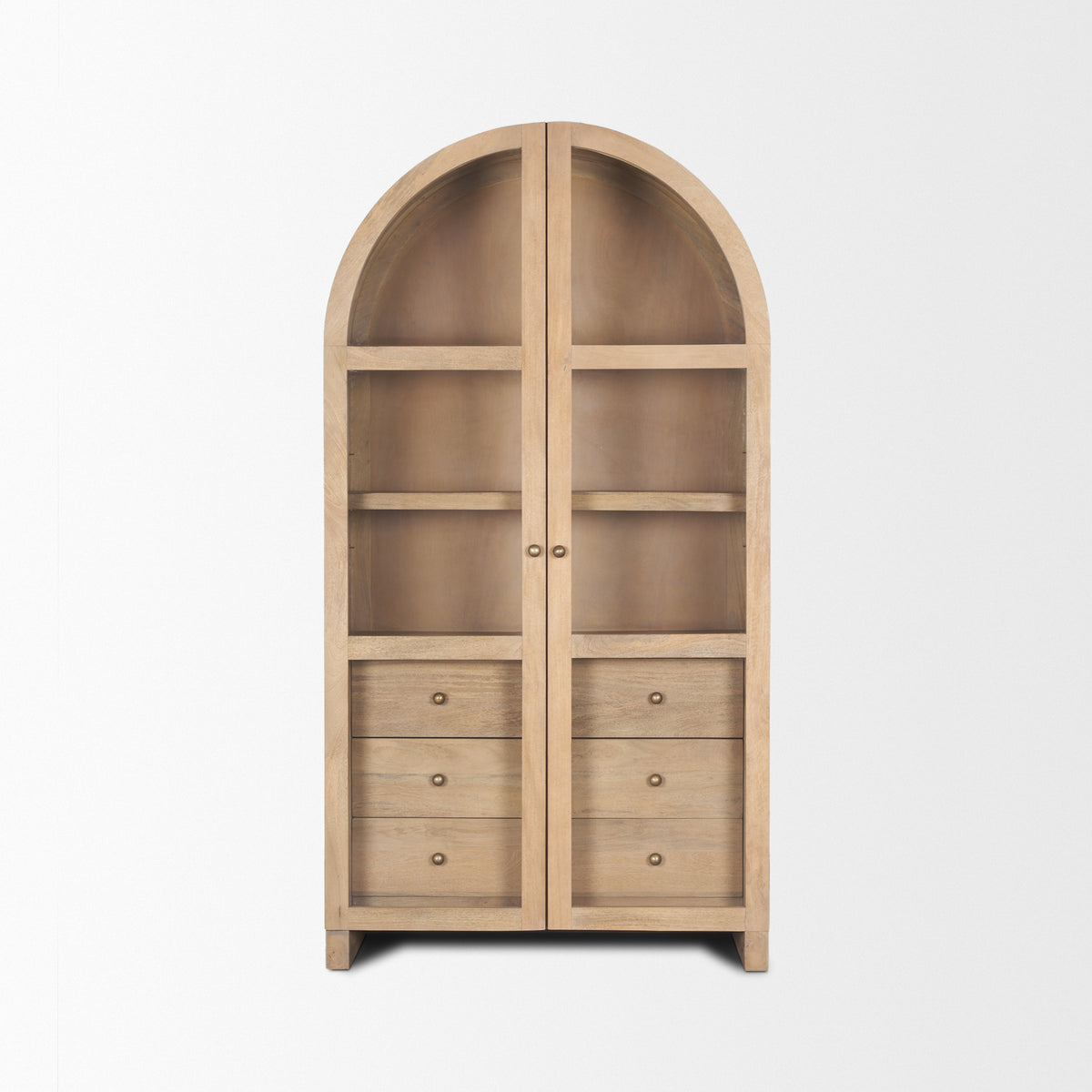 Suri Light Brown Wood W/Glass Doors Arched Curio Cabinet-Cabinets-DECOROLALA