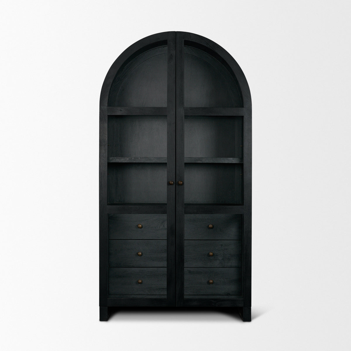 Suri Light Brown Wood W/Glass Doors Arched Curio Cabinet-Cabinets-DECOROLALA