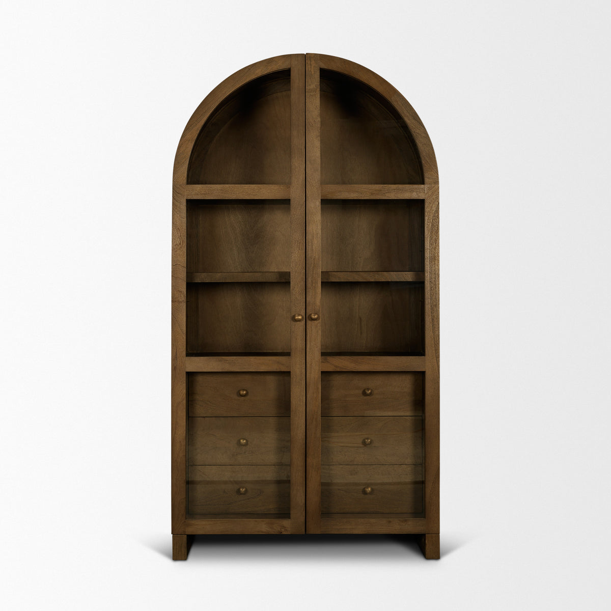 Suri Light Brown Wood W/Glass Doors Arched Curio Cabinet-Cabinets-DECOROLALA