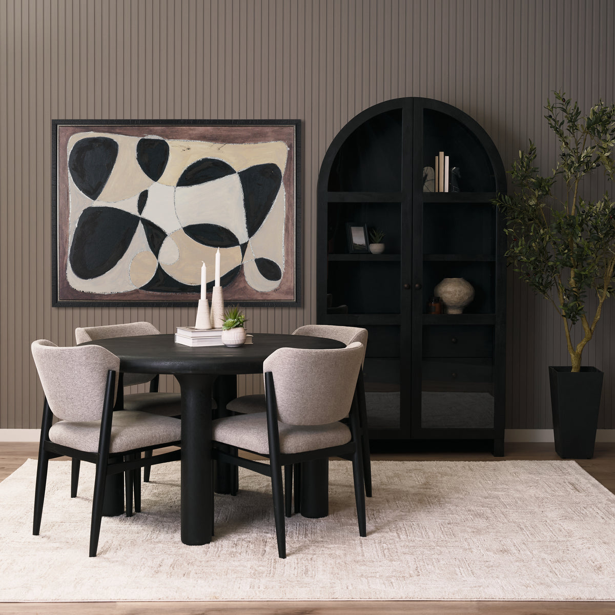 Suri Light Brown Wood W/Glass Doors Arched Curio Cabinet-Cabinets-DECOROLALA