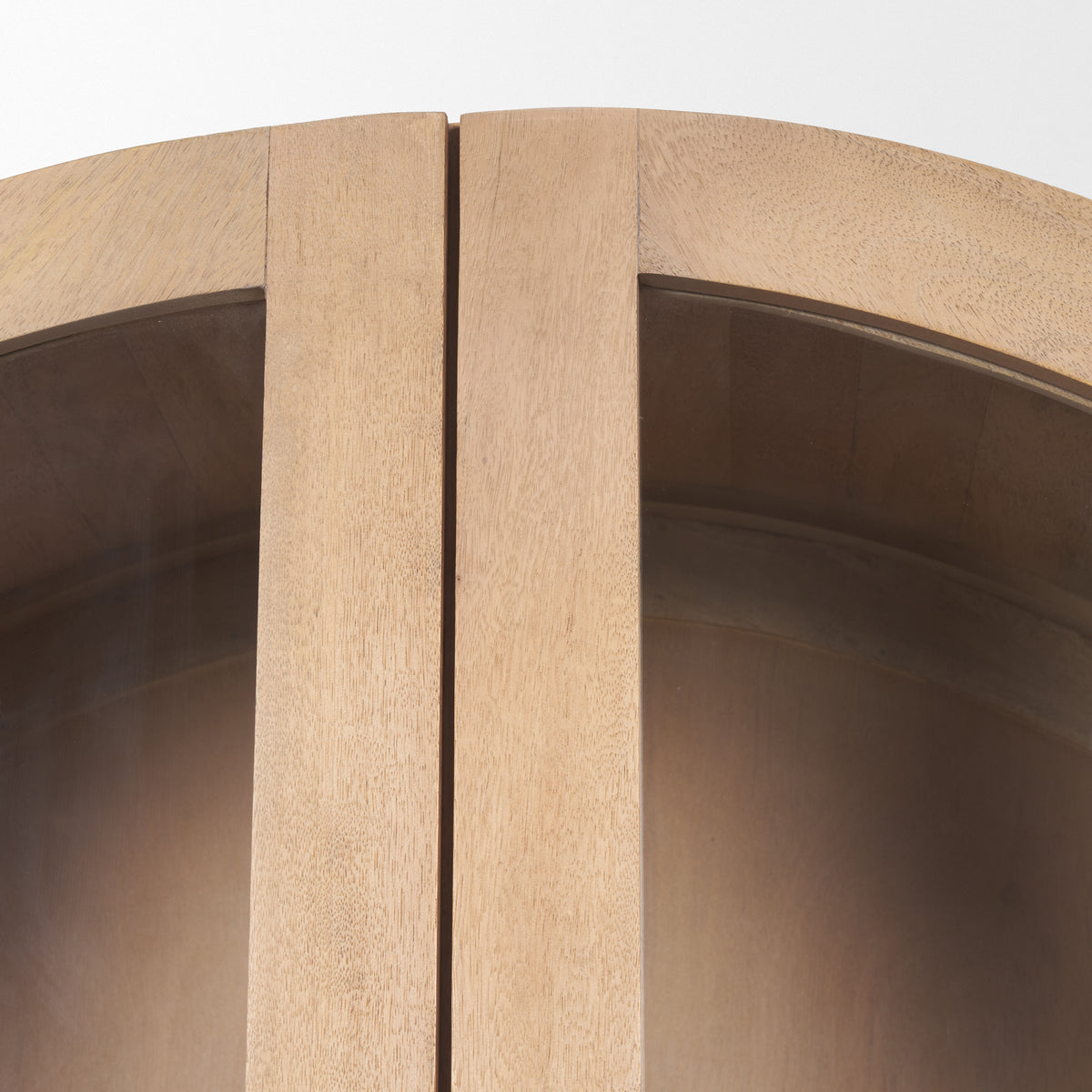 Suri Light Brown Wood W/Glass Doors Arched Curio Cabinet-Cabinets-DECOROLALA