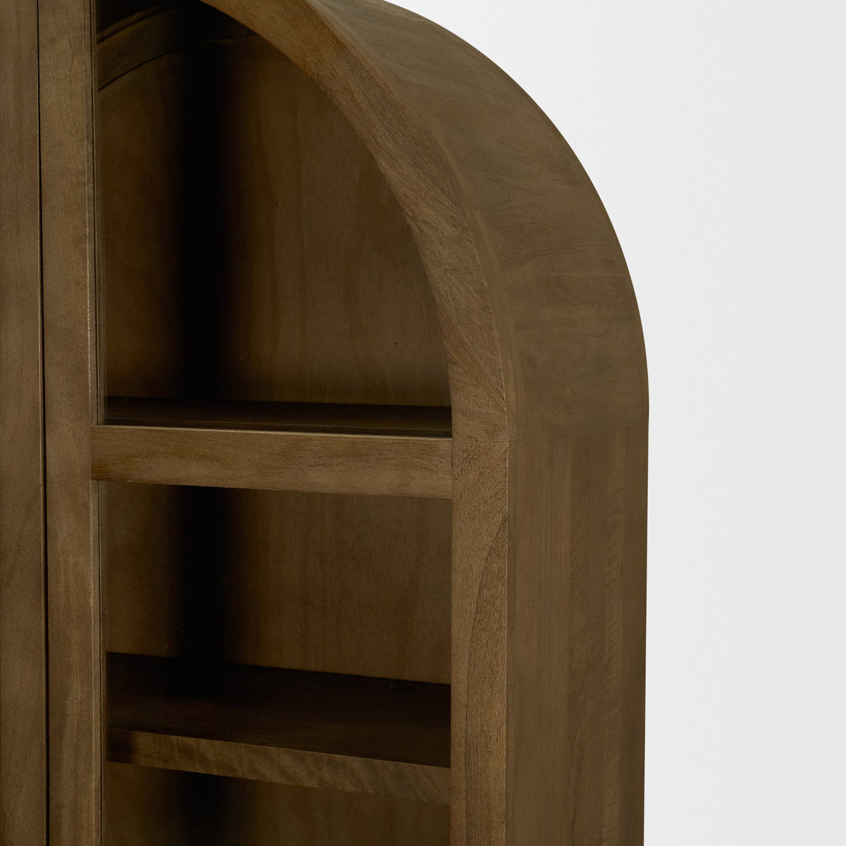 Suri Light Brown Wood W/Glass Doors Arched Curio Cabinet-Cabinets-DECOROLALA