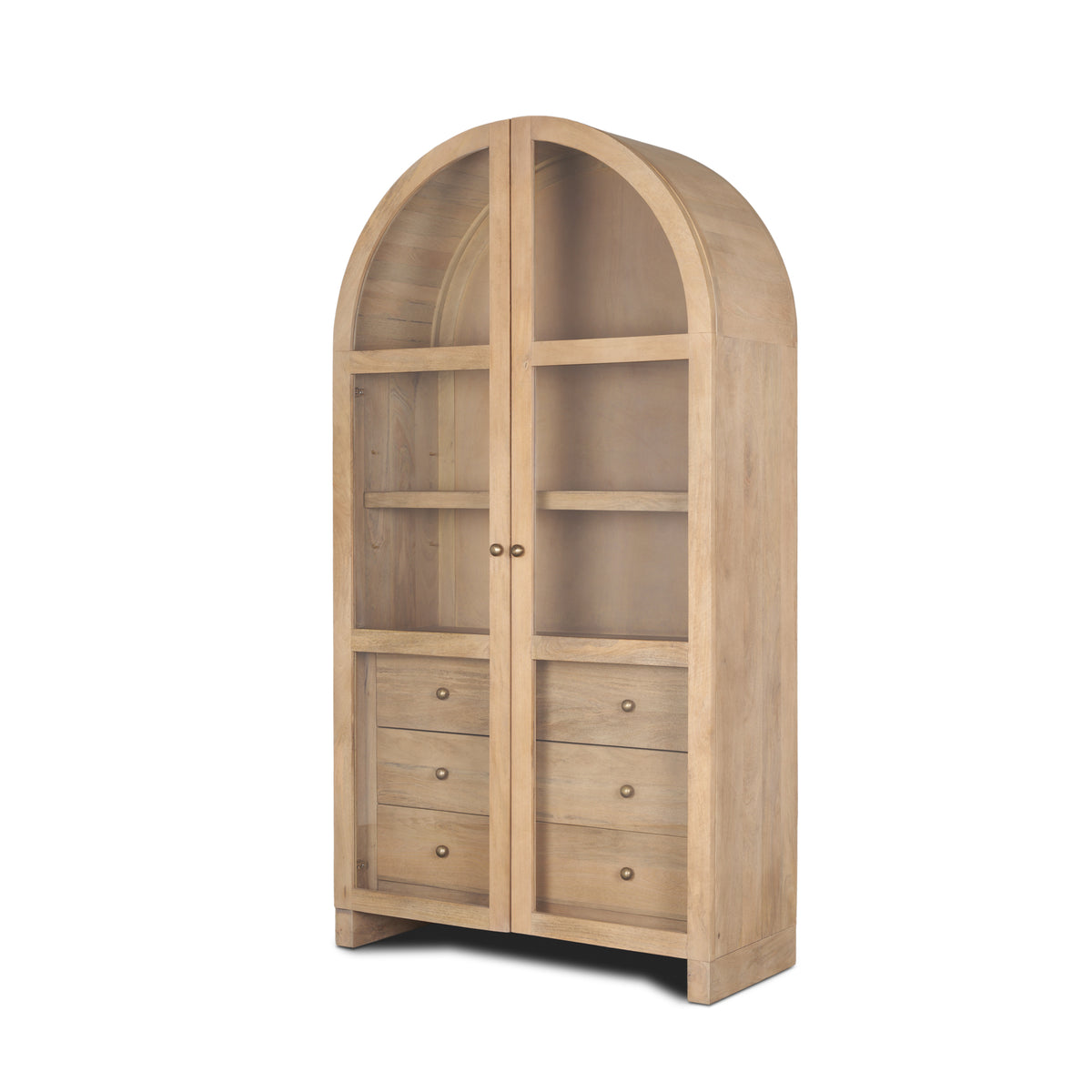 Suri Light Brown Wood W/Glass Doors Arched Curio Cabinet-Cabinets-DECOROLALA