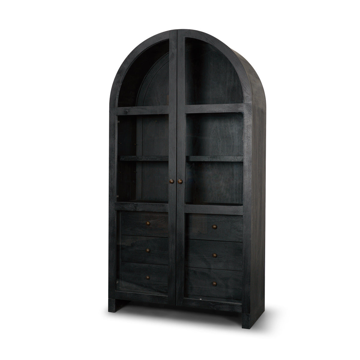 Suri Light Brown Wood W/Glass Doors Arched Curio Cabinet-Cabinets-DECOROLALA
