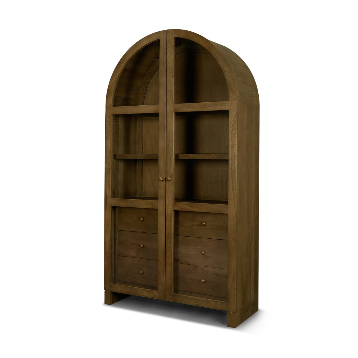Suri Light Brown Wood W/Glass Doors Arched Curio Cabinet-Cabinets-DECOROLALA