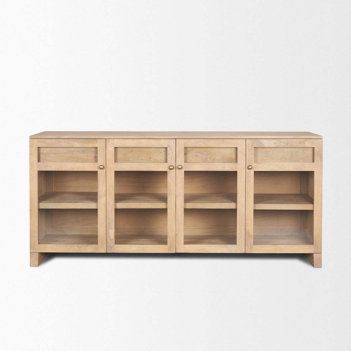 Suri Light Brown Wood w/ Glass Doors Sideboard-Sideboards & Buffets-DECOROLALA