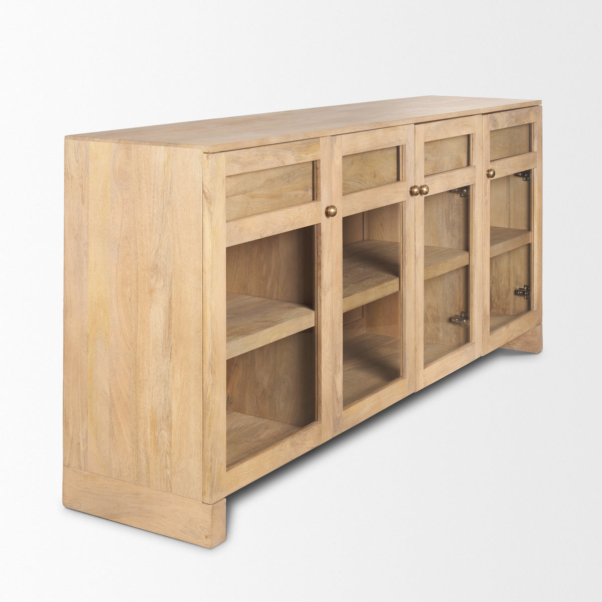 Suri Light Brown Wood w/ Glass Doors Sideboard-Sideboards & Buffets-DECOROLALA