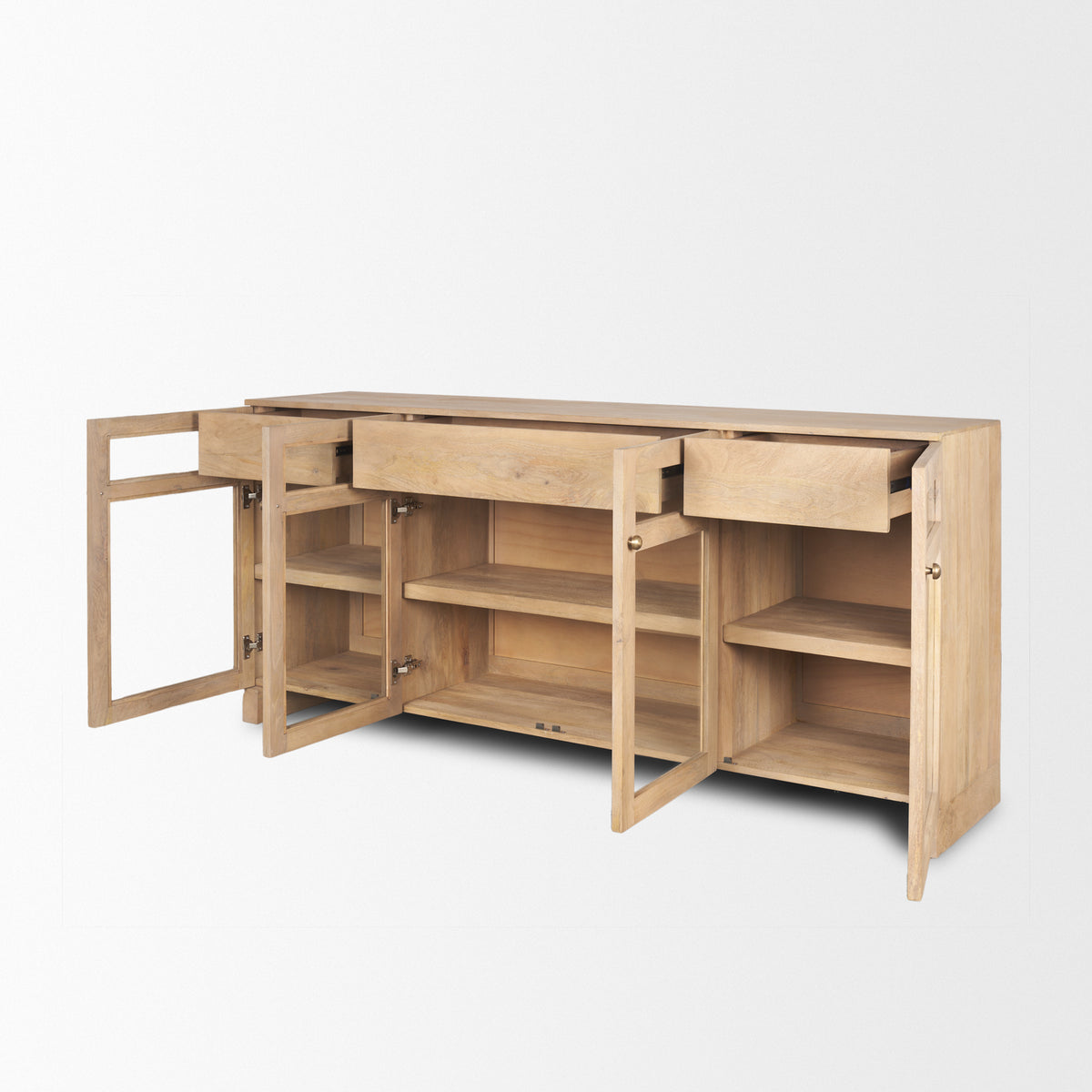 Suri Light Brown Wood w/ Glass Doors Sideboard-Sideboards & Buffets-DECOROLALA