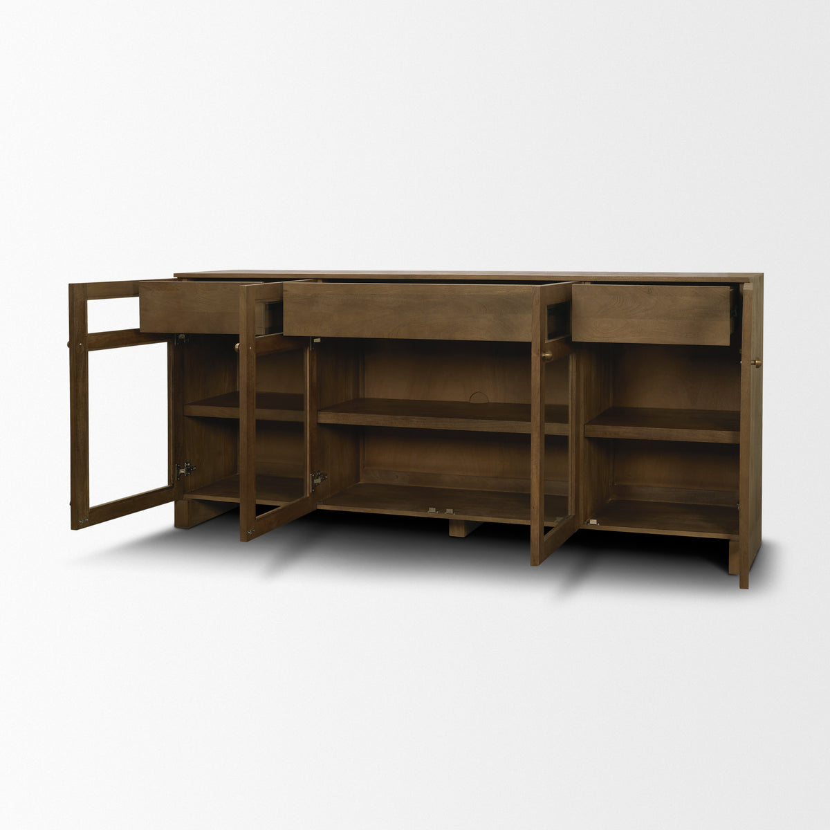 Suri Light Brown Wood w/ Glass Doors Sideboard-Sideboards & Buffets-DECOROLALA
