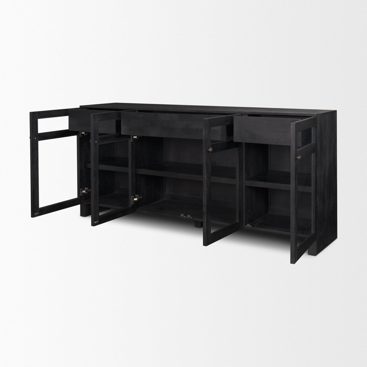 Suri Light Brown Wood w/ Glass Doors Sideboard-Sideboards & Buffets-DECOROLALA