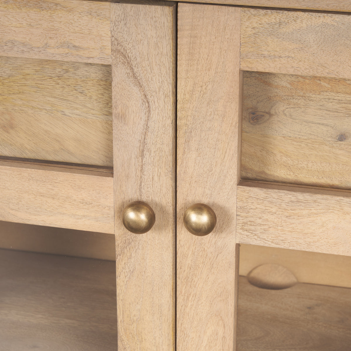 Suri Light Brown Wood w/ Glass Doors Sideboard-Sideboards & Buffets-DECOROLALA
