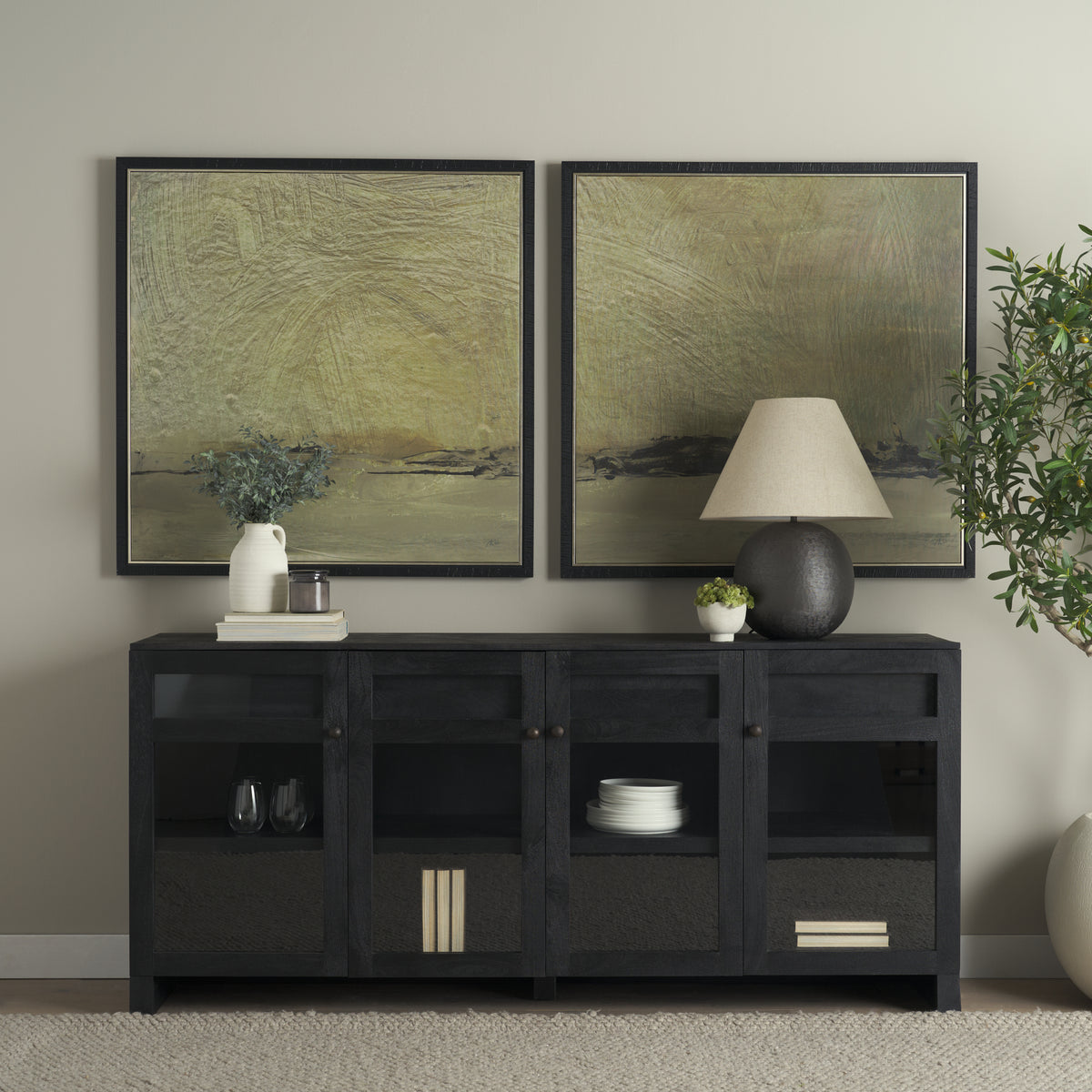 Suri Light Brown Wood w/ Glass Doors Sideboard-Sideboards & Buffets-DECOROLALA