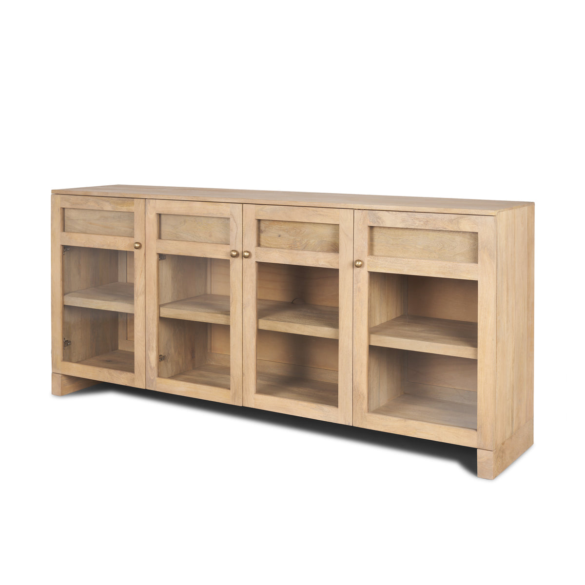 Suri Light Brown Wood w/ Glass Doors Sideboard-Sideboards & Buffets-DECOROLALA