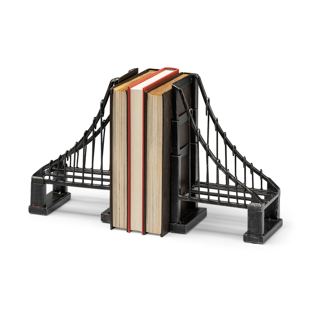 Suspension Set of 2 19L x 4W Brown Wrought Iron Suspension Bridge Bookends-Bookends-DECOROLALA