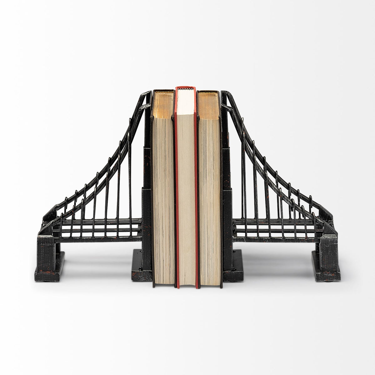 Suspension Set of 2 19L x 4W Brown Wrought Iron Suspension Bridge Bookends-Bookends-DECOROLALA