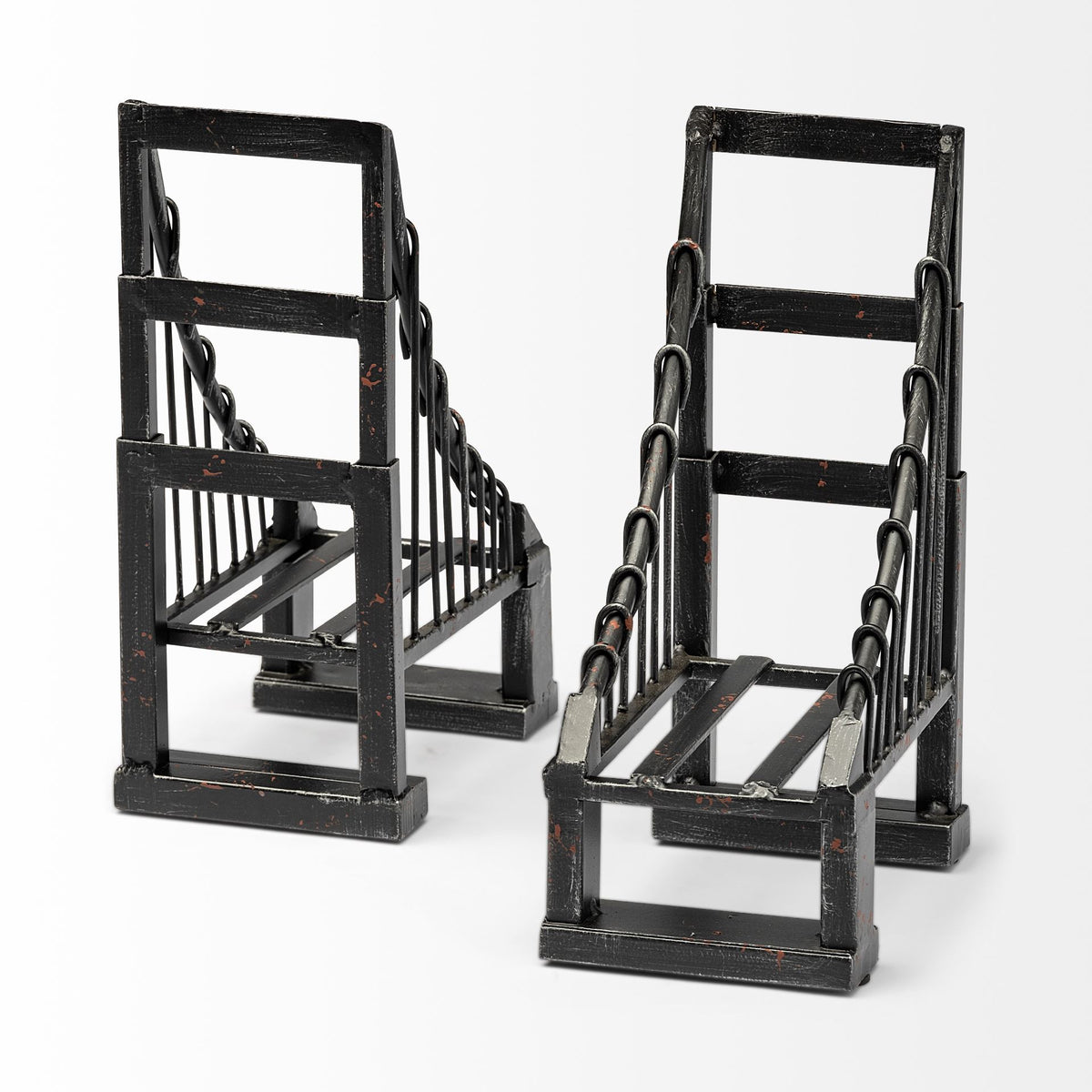 Suspension Set of 2 19L x 4W Brown Wrought Iron Suspension Bridge Bookends-Bookends-DECOROLALA