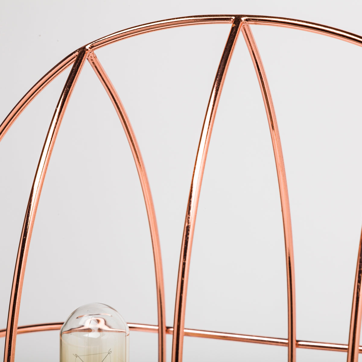Sutton (19.3"H) Rose-Gold Metal Cylindrical Cage Three Bulb Table Lamp-Table Lamps-DECOROLALA