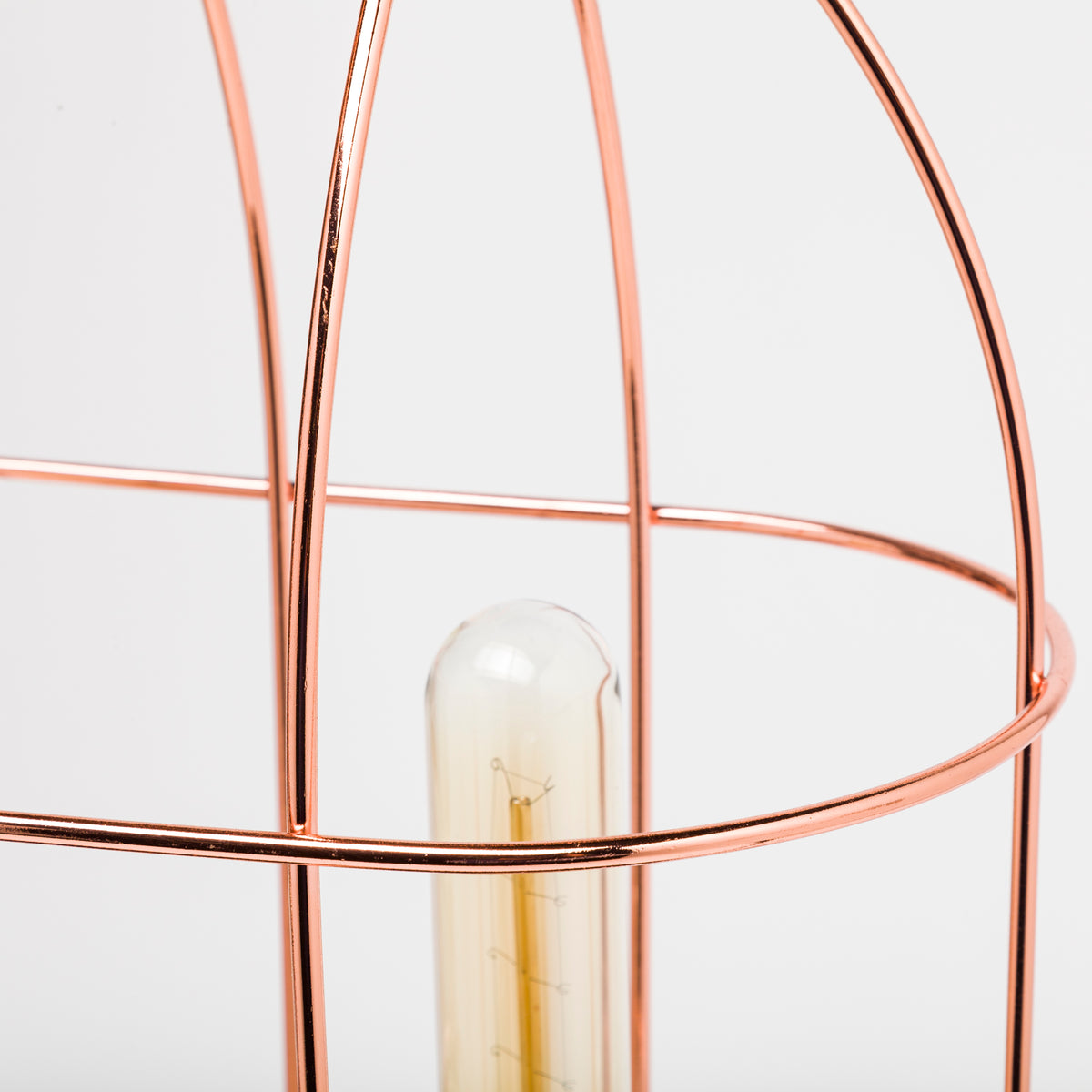 Sutton (19.3"H) Rose-Gold Metal Cylindrical Cage Three Bulb Table Lamp-Table Lamps-DECOROLALA