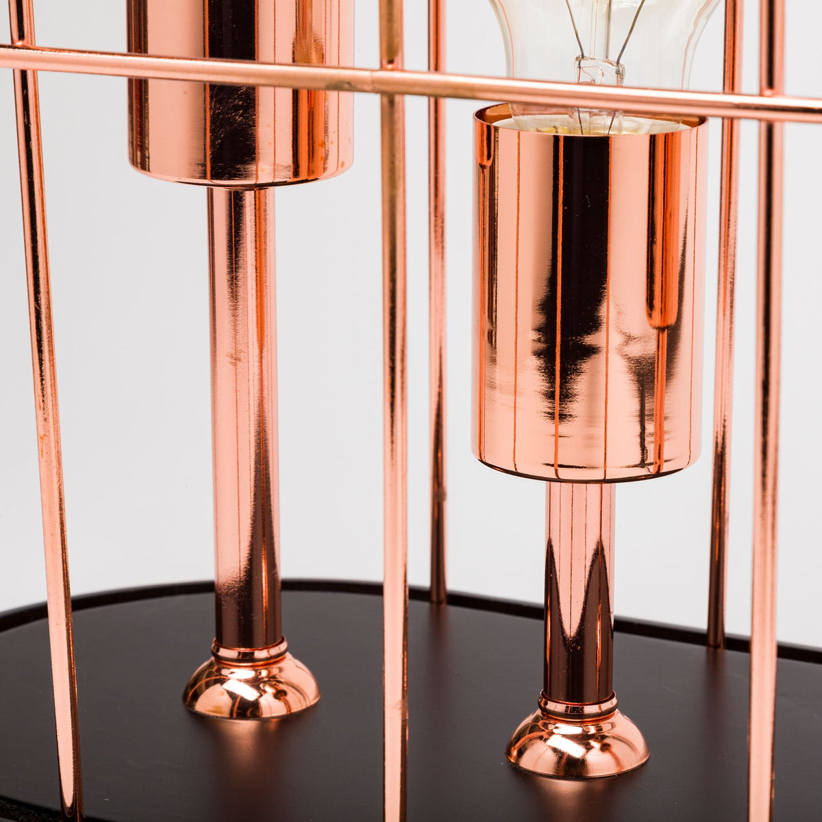 Sutton (19.3"H) Rose-Gold Metal Cylindrical Cage Three Bulb Table Lamp-Table Lamps-DECOROLALA
