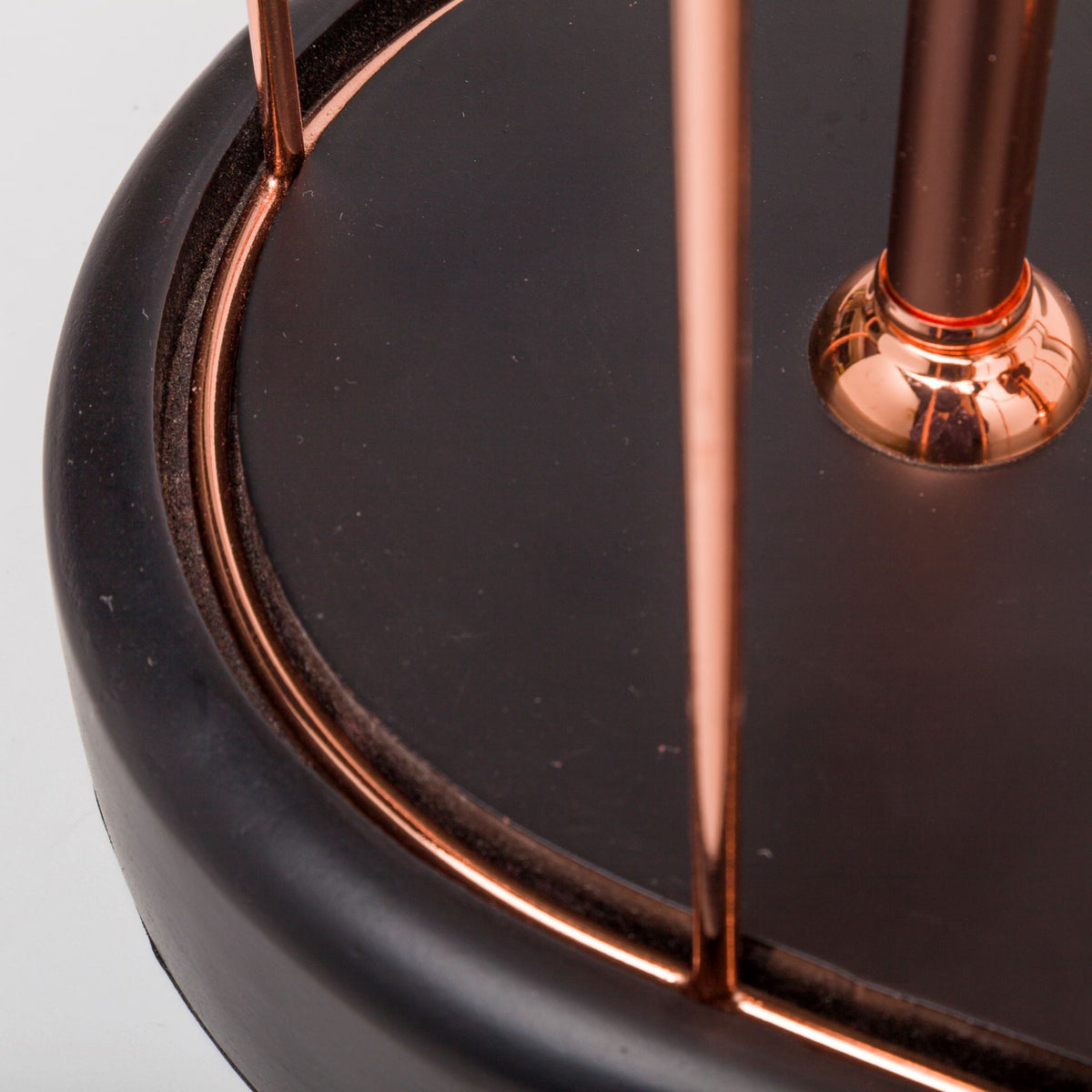 Sutton (19.3"H) Rose-Gold Metal Cylindrical Cage Three Bulb Table Lamp-Table Lamps-DECOROLALA