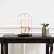 Sutton (19.3"H) Rose-Gold Metal Cylindrical Cage Three Bulb Table Lamp-Table Lamps-DECOROLALA