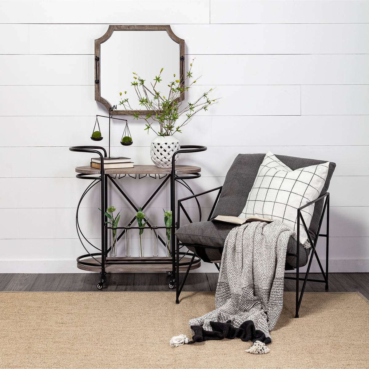 Suzanne 22x22 White/Black Square Pattern Pillow Cover w/Filler-Decorative Pillows-DECOROLALA