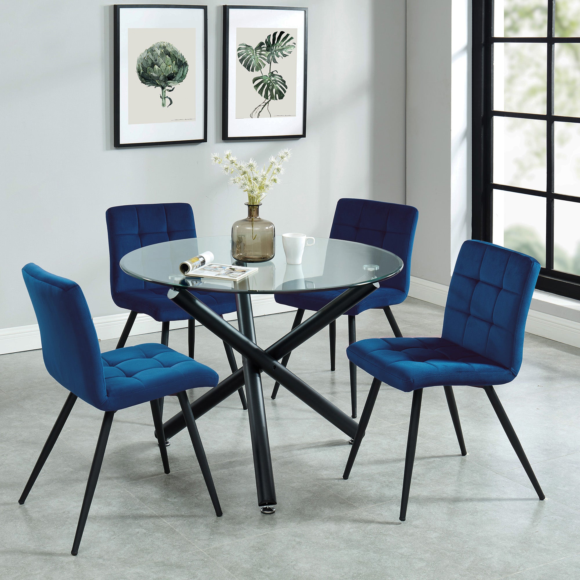 Suzette Dining Table - 40" Round Black Glass Top-DECOROLALA