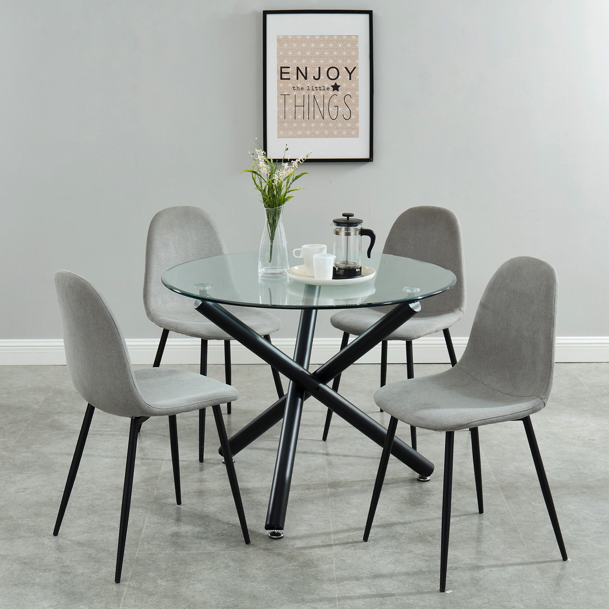 Suzette Dining Table - 40" Round Black Glass Top-DECOROLALA