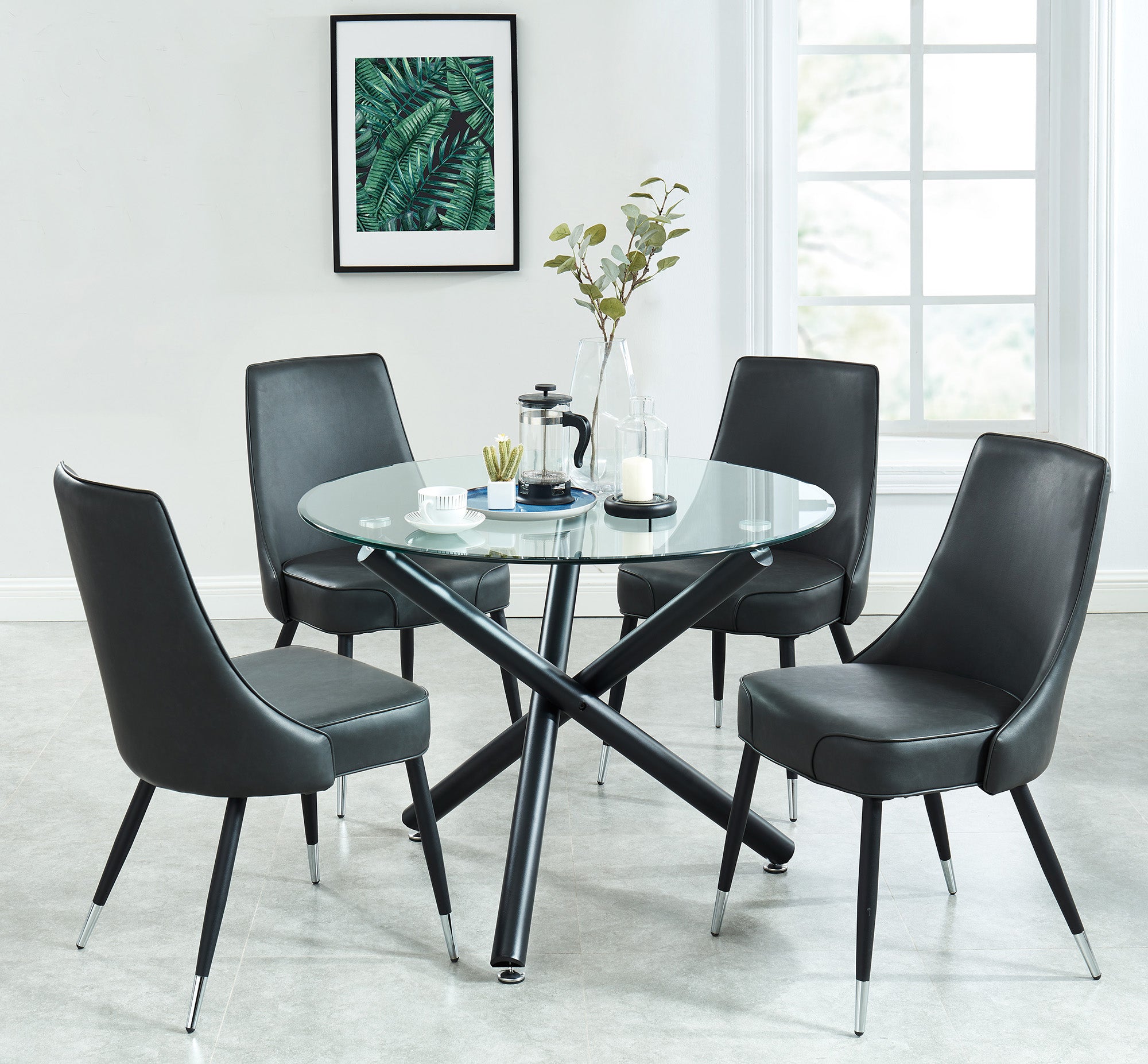 Suzette Dining Table - 40" Round Black Glass Top-DECOROLALA