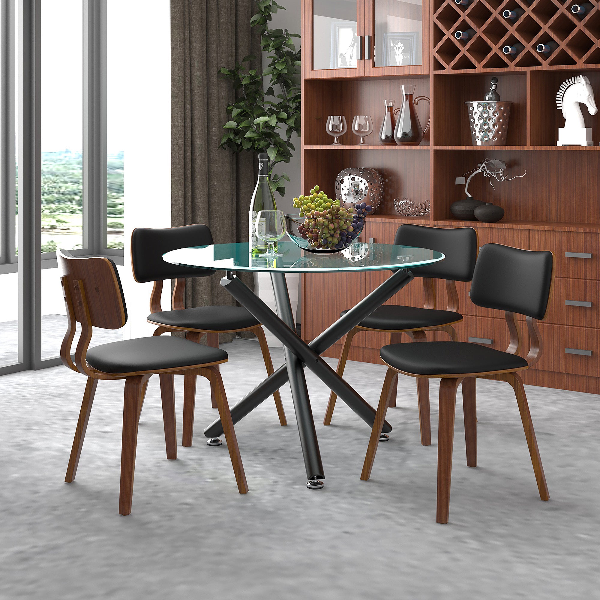 Suzette Zuni 5-Piece Dining Set - Glass Top & Walnut Finish-DECOROLALA