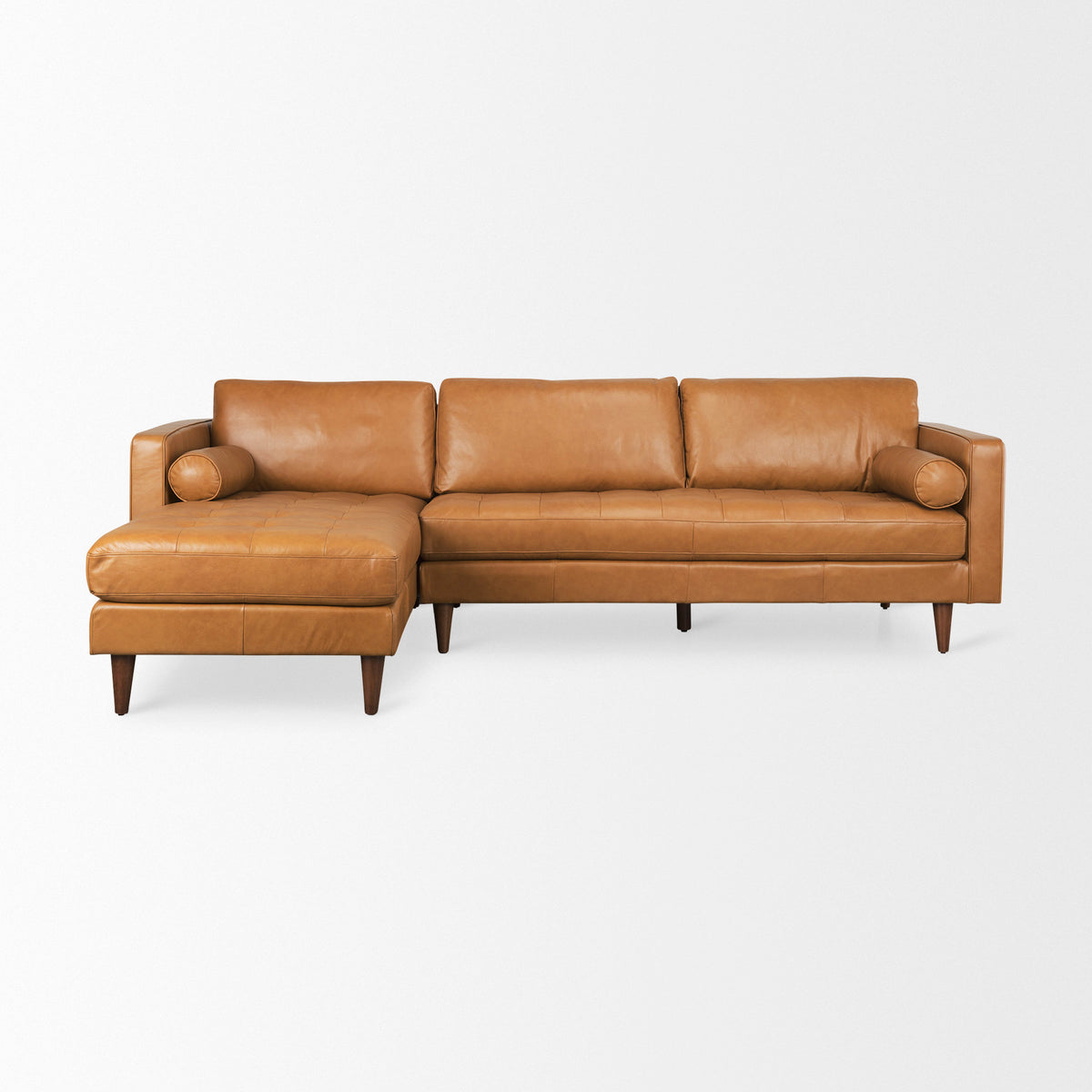 Svend 111.4L x 68.0W x 33.9H Tan Leather Left Chaise Sectional Sofa-Sofa & Sectionals-DECOROLALA