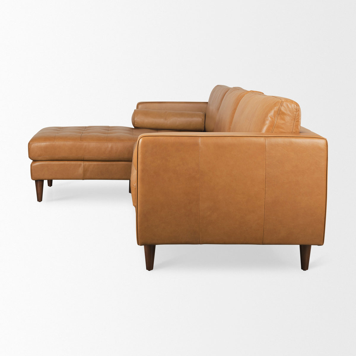 Svend 111.4L x 68.0W x 33.9H Tan Leather Left Chaise Sectional Sofa-Sofa & Sectionals-DECOROLALA