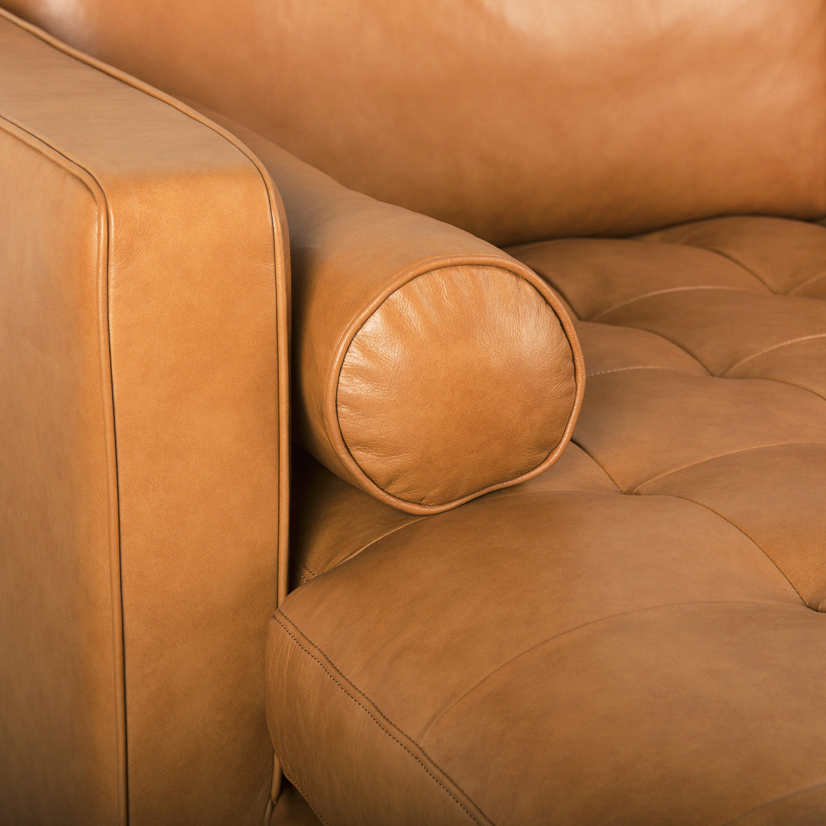 Svend 111.4L x 68.0W x 33.9H Tan Leather Left Chaise Sectional Sofa-Sofa & Sectionals-DECOROLALA
