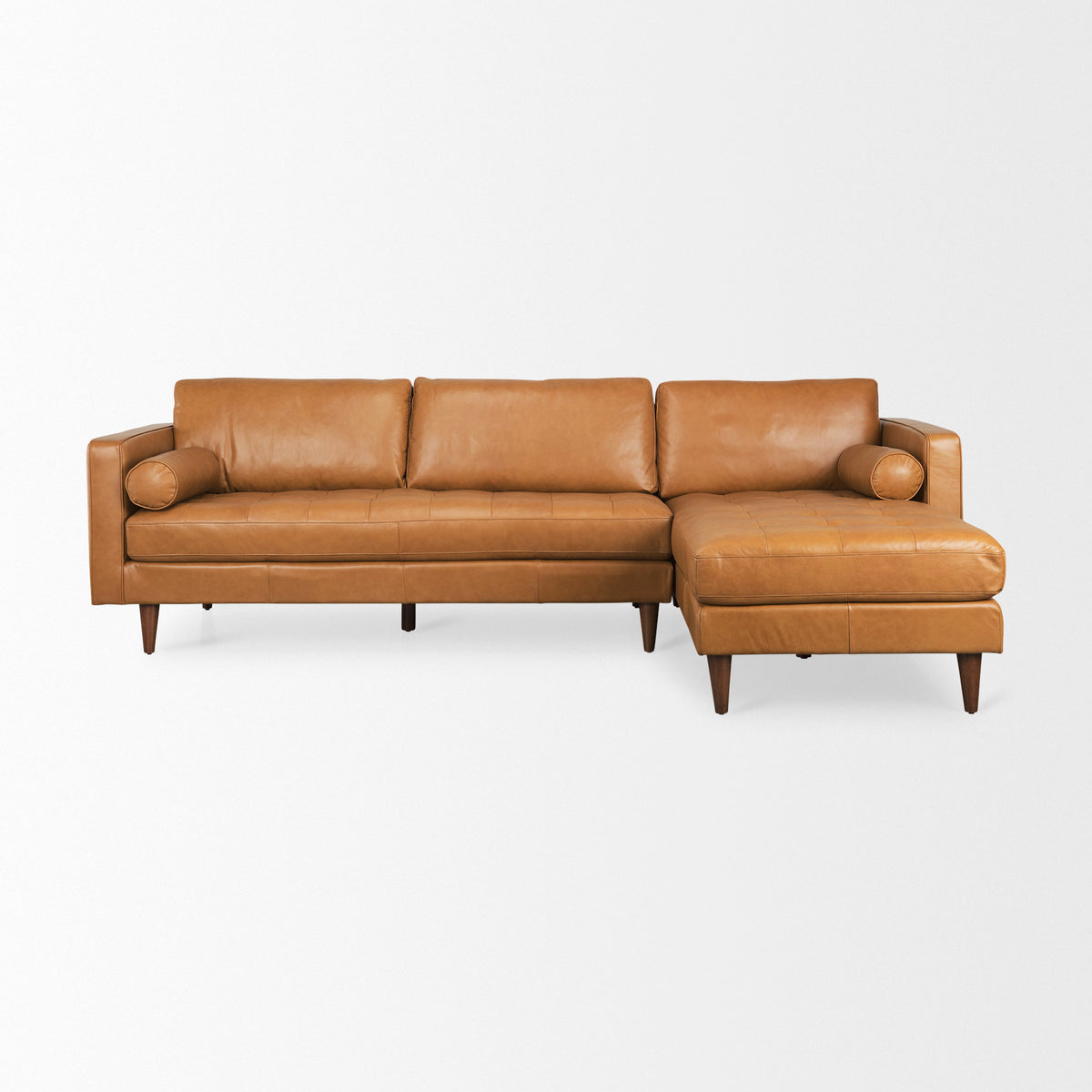 Svend 111.4L x 68.0W x 33.9H Tan Leather Right Chaise Sectional Sofa-Sofa & Sectionals-DECOROLALA