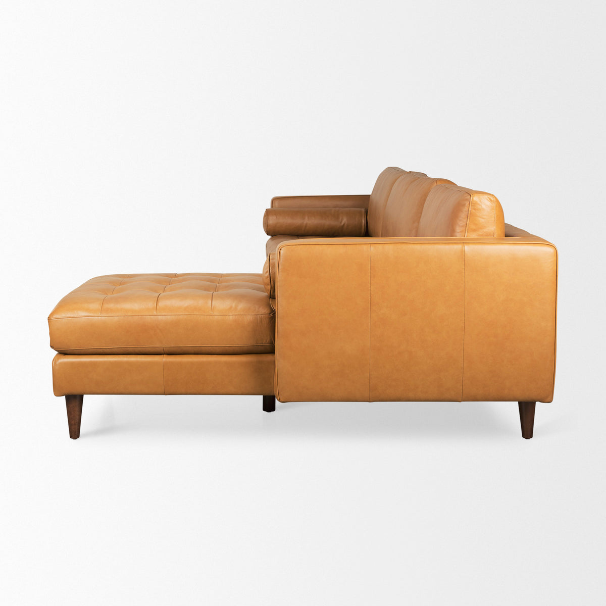 Svend 111.4L x 68.0W x 33.9H Tan Leather Right Chaise Sectional Sofa-Sofa & Sectionals-DECOROLALA