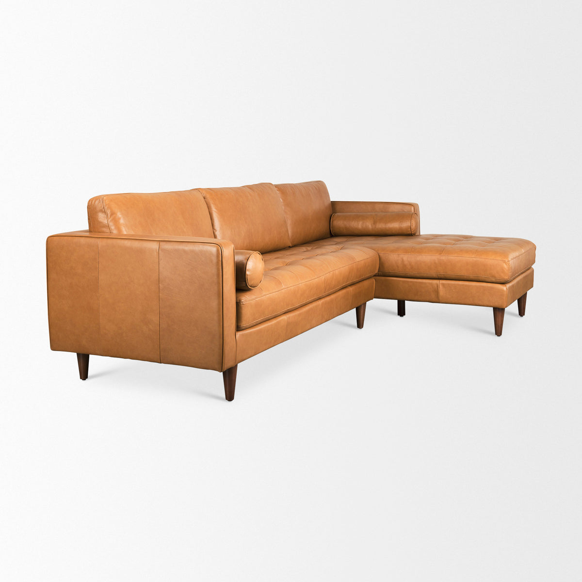 Svend 111.4L x 68.0W x 33.9H Tan Leather Right Chaise Sectional Sofa-Sofa & Sectionals-DECOROLALA
