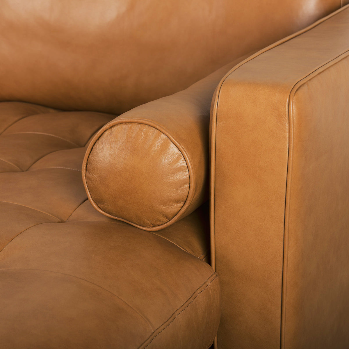 Svend 111.4L x 68.0W x 33.9H Tan Leather Right Chaise Sectional Sofa-Sofa & Sectionals-DECOROLALA