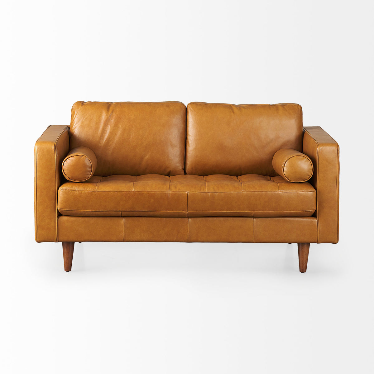Svend 65.0L x 38.0W x 34.0H Tan Leather Love Seat Sofa-Sofa & Sectionals-DECOROLALA