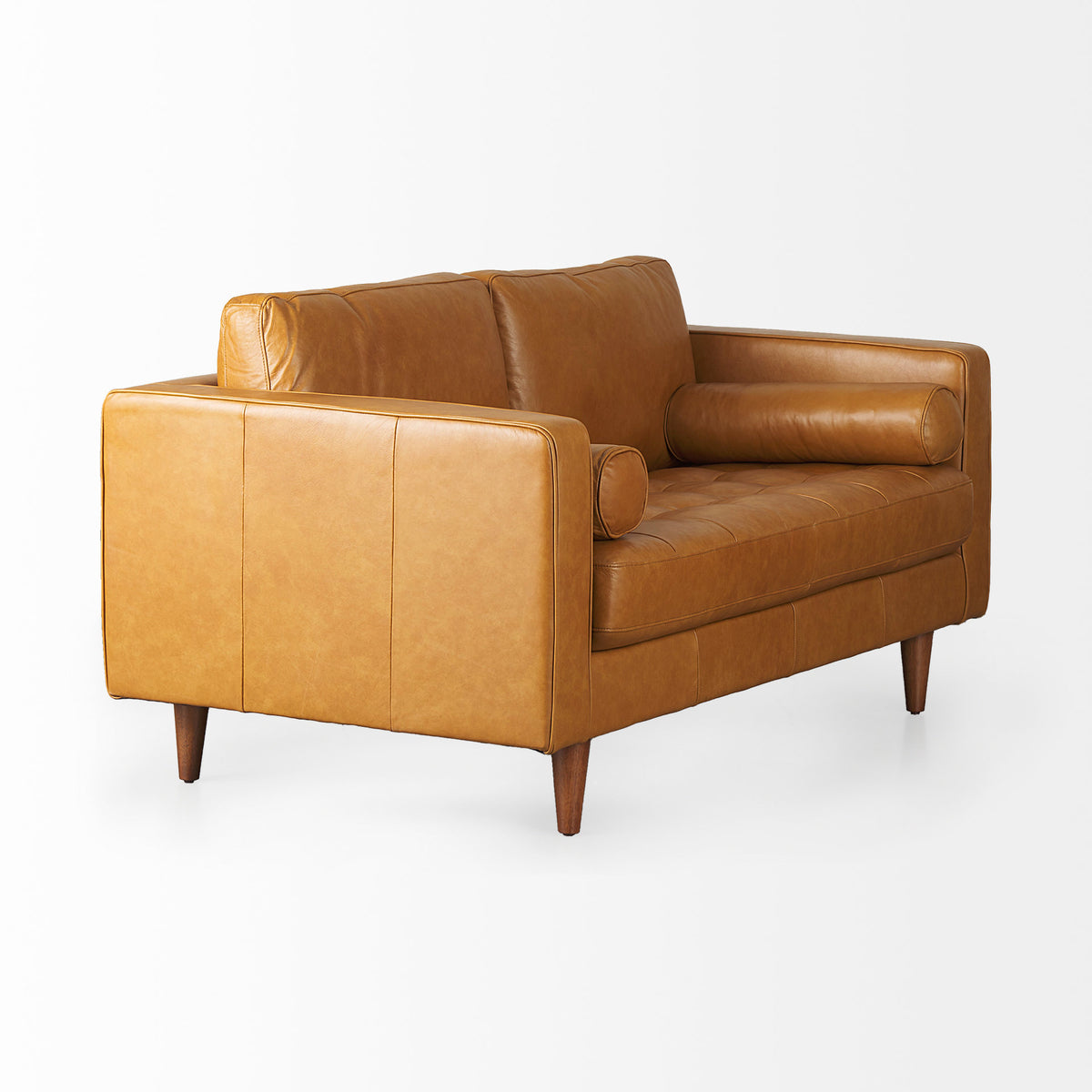 Svend 65.0L x 38.0W x 34.0H Tan Leather Love Seat Sofa-Sofa & Sectionals-DECOROLALA