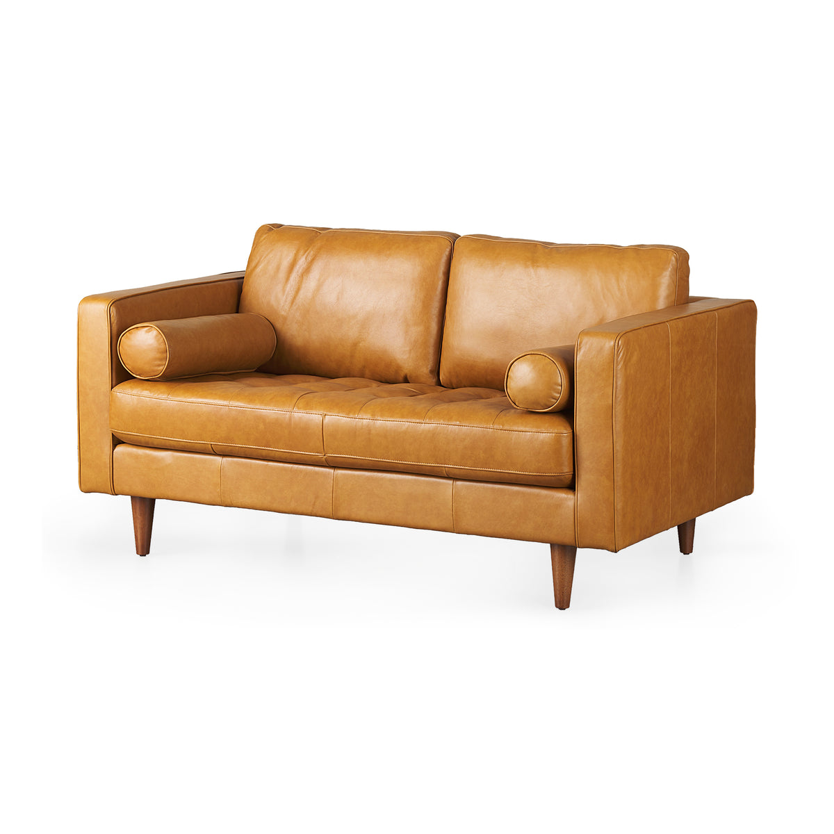 Svend Tan Leather Loveseat Sofa-Sofas & Sectionals-DECOROLALA