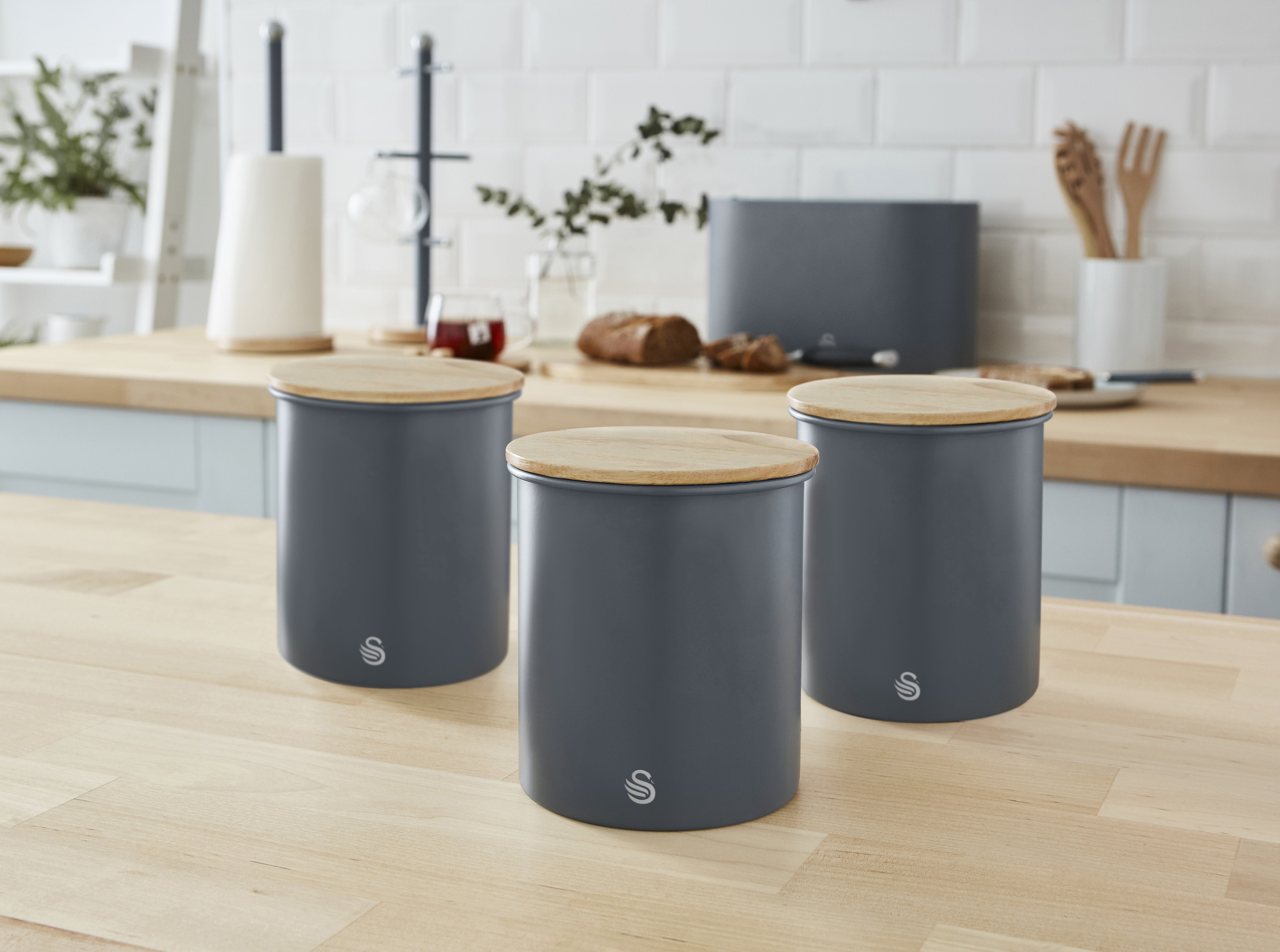 Swan Nordic Set of 3 Airtight Canisters-Food Storage Container-DECOROLALA