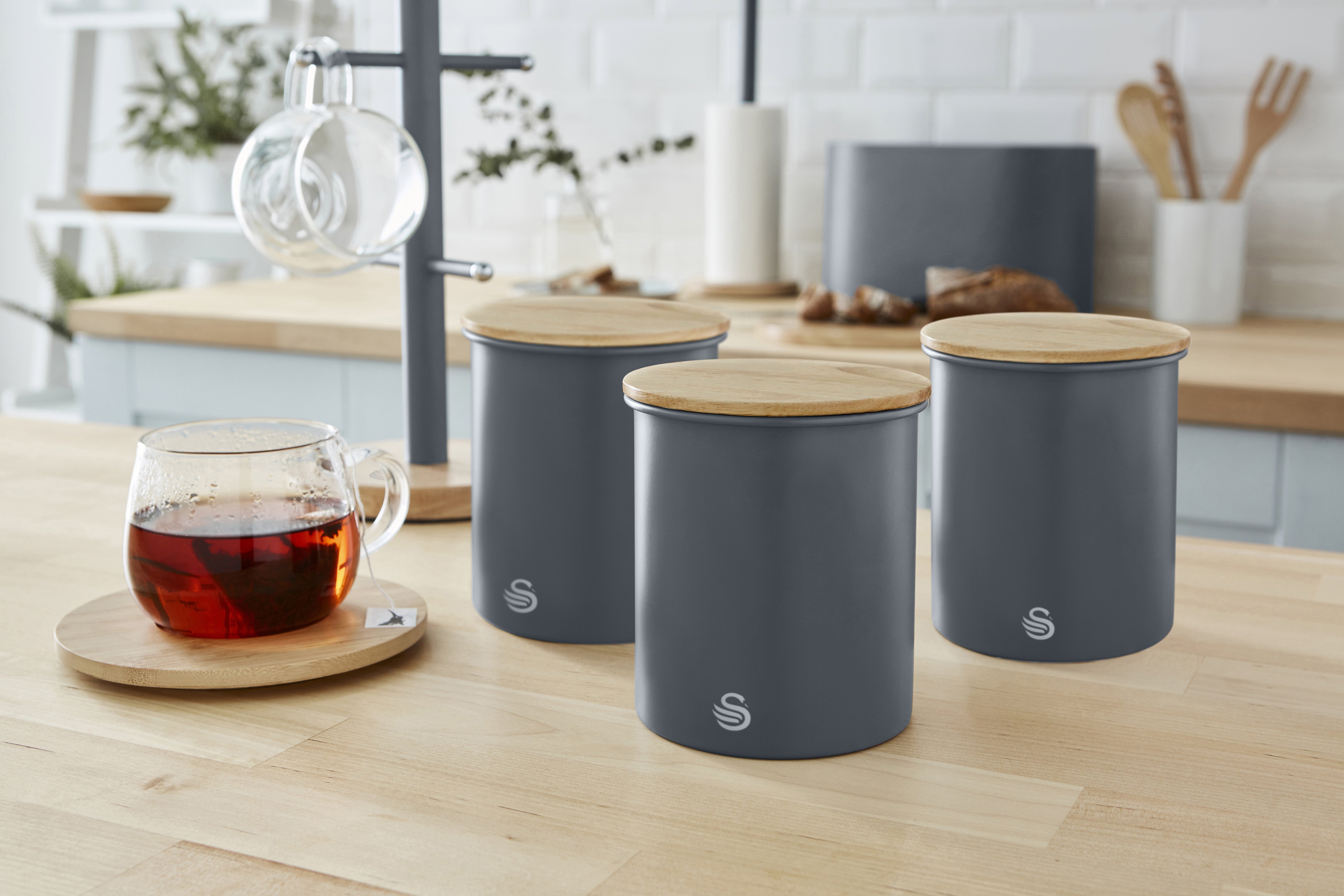 Swan Nordic Set of 3 Airtight Canisters-Food Storage Container-DECOROLALA