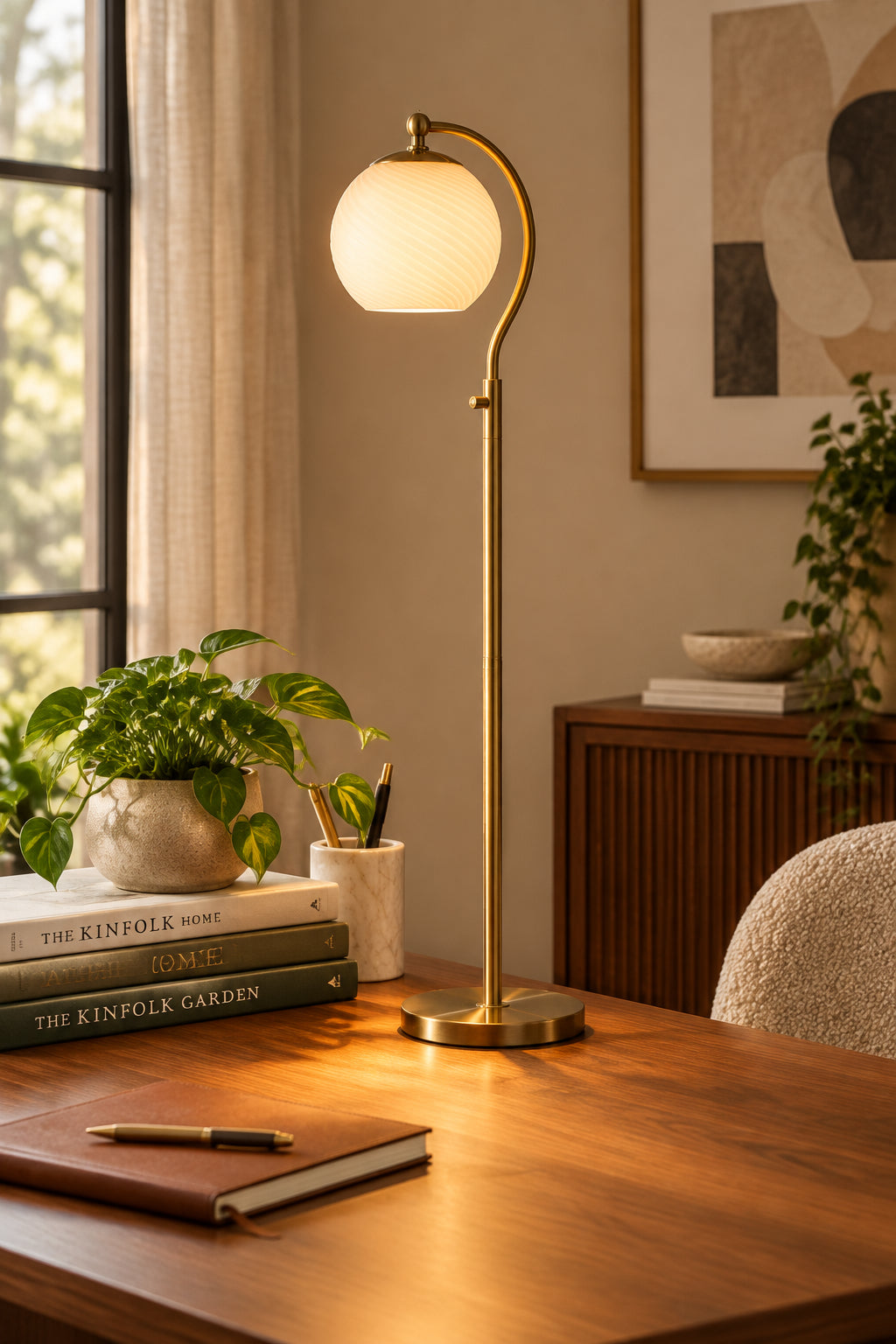 Swirl Desk Lamp - Brass 21.6" Opal Glass-Lighting-DECOROLALA
